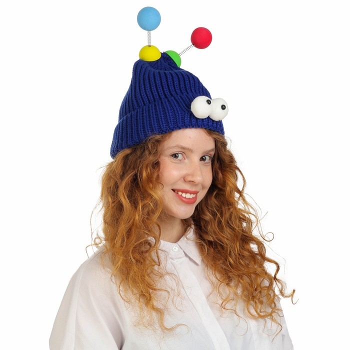 Карнавальная шапка  Карнавальная шапка "Глазастик" с рожками р-р 56-58, цвет синий