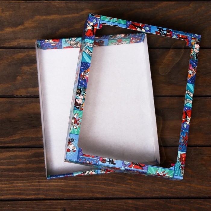 Новый год. Коробка сборная крышка-дно с окном, Новый год. Коробка сборная крышка-дно с окном, "Pop-art улётный новый год", 26 х 21 х 4 см.