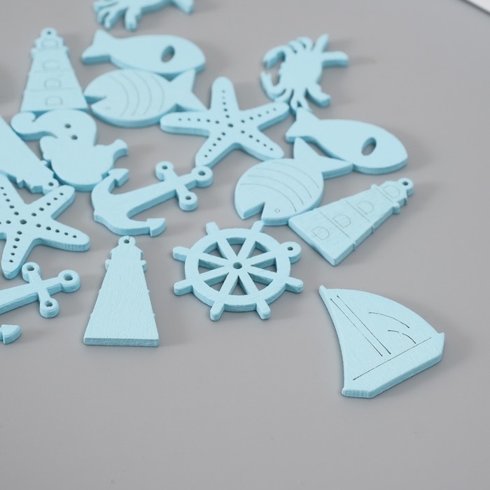 Декор для творчества дерево Декор для творчества дерево "Морской прибой" набор 20 шт голубой 2,5х2,9 см
