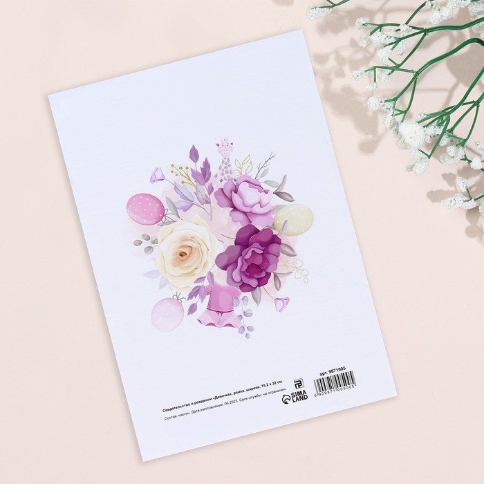 Папка под свидетельство о рождении  Папка под свидетельство о рождении "Девочка" рамка, шарики, А5