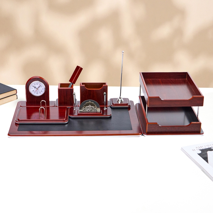 Набор настольный 7в1 (каранд-ца,подст д/ручек,визит-ца,часы Д-009,этажерка,нож канц,подст,)