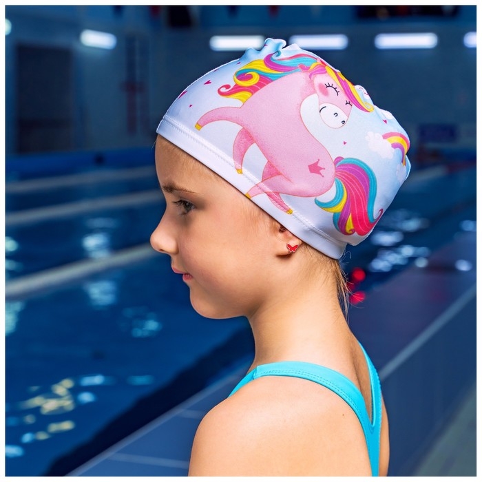 Шапочка для плавания детская ONLYTOP Kids «Единорог», тканевая, обхват 46-52 см Шапочка для плавания детская ONLYTOP Kids «Единорог», тканевая, обхват 46-52 см