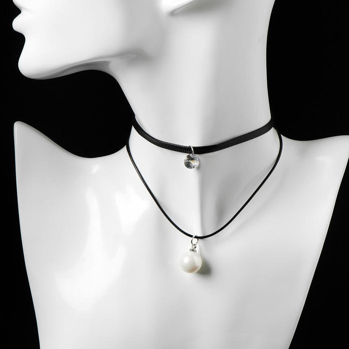 Чокер «Две нити» большая бусина, цвет белый в чёрном, L=39 Чокер «Две нити» большая бусина, цвет белый в чёрном, L=39