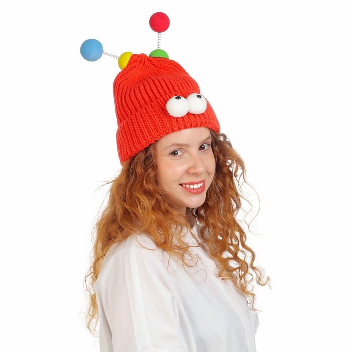 Карнавальная шапка  Карнавальная шапка "Глазастик" с рожками р-р 56-58, цвет красный