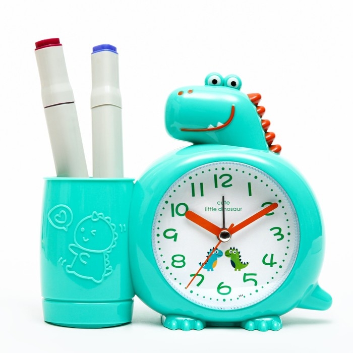 Часы - органайзер с будильником Часы - органайзер с будильником "Динозавр", дискретный ход, d-8 см, 15.8 х 13.5 см, АА