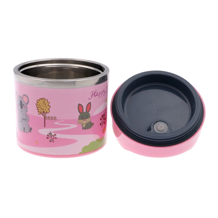 Ланч-бокс Ланч-бокс "В мире зверей", 630 мл, сохраняет тепло 3 ч, 11 х 15 см, розовый