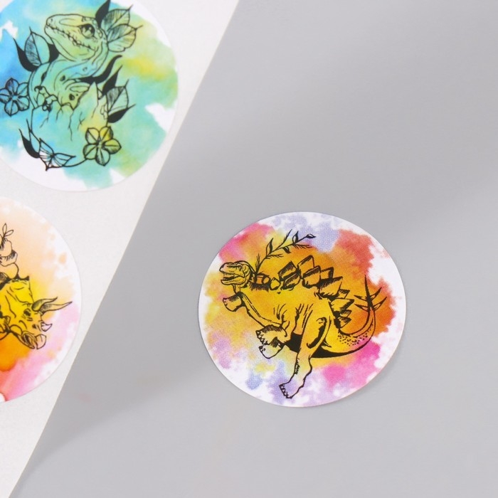 Наклейка бумага Наклейка бумага "Динозавры" d=2,5 см 252 шт в рулоне