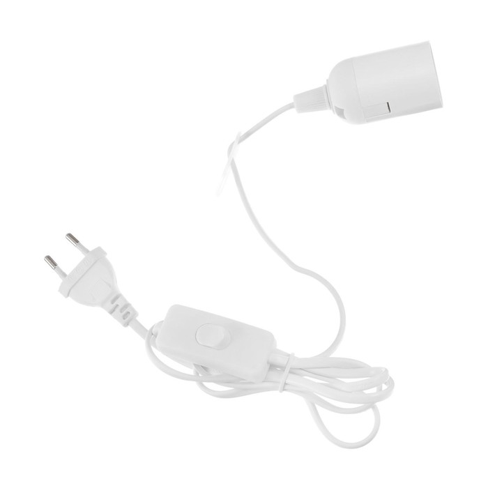 Патрон подвесной с выключателем, Е27, провод 2 м, белый Патрон подвесной с выключателем, Е27, провод 2 м, белый