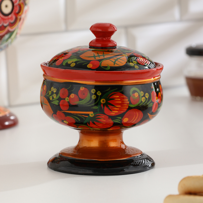 Сахарница «Ягодка» на ножке, 12×9 см, хохлома