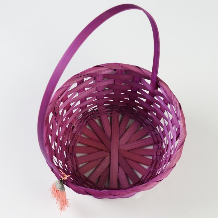 Корзина плетеная, D19 х 9 х 32 см, фиолетовая, бамбук Корзина плетеная, D19 х 9 х 32 см, фиолетовая, бамбук