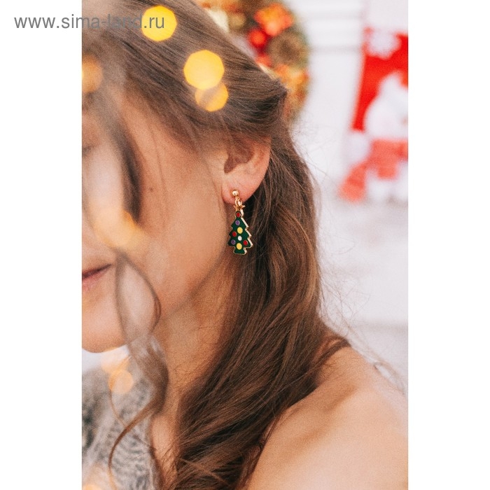 Новый год! Серьги «Новогодние» ёлочка и санта, цветные в золоте Новый год! Серьги «Новогодние» ёлочка и санта, цветные в золоте