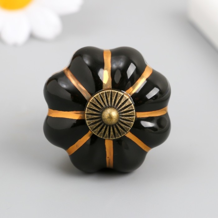 Ручка для шкатулки керамика, металл Ручка для шкатулки керамика, металл "Тыковка" чёрная 4х4х4 см
