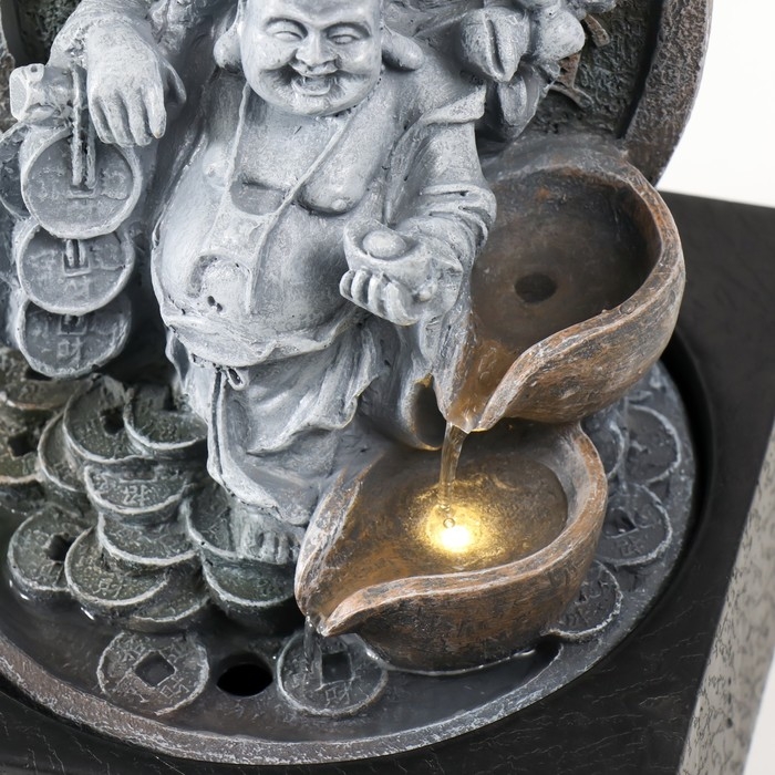 Фонтан настольный от сети, подсветка  Фонтан настольный от сети, подсветка "Серый хотей со связками монет" 18х18х24 см