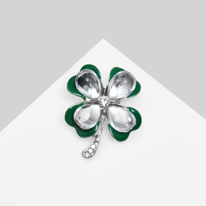 Брошь Брошь "Клевер" многослойный, цвет бело-зелёный в серебре