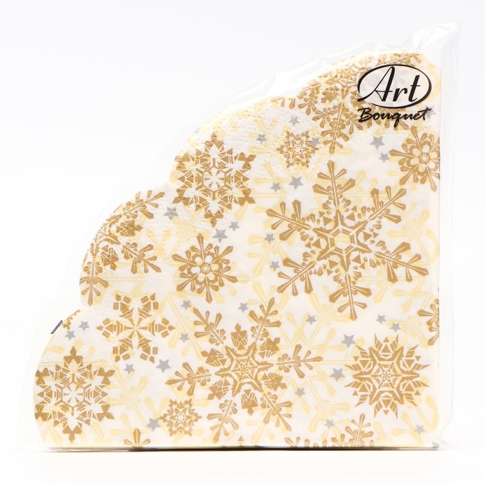 Новый год. Салфетки бумажные Art Bouquet Rondo Новый год. Салфетки бумажные Art Bouquet Rondo"Золотые снежинки на бежевом", 3 слоя, d 32, 12 шт