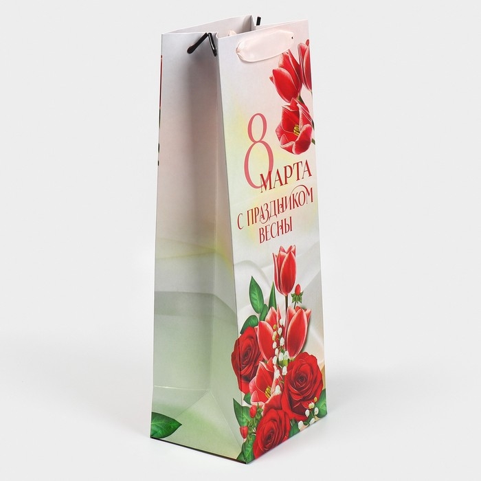 Пакет подарочный под бутылку, упаковка, «С праздником весны», 13 х 36 х 10 см Пакет подарочный под бутылку, упаковка, «С праздником весны», 13 х 36 х 10 см