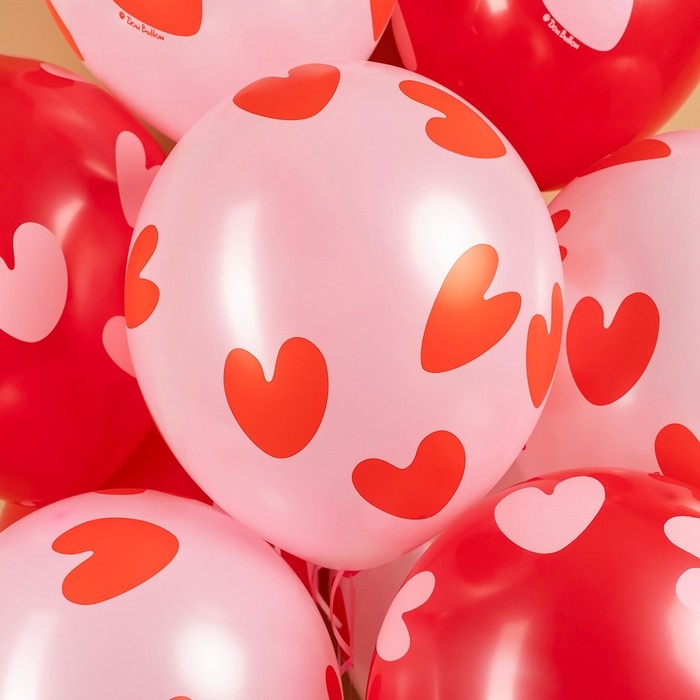 Шар латексный 12 Шар латексный 12" «Воздушные сердца», красный/розовый, пастель, 5 ст., 25 шт., МИКС