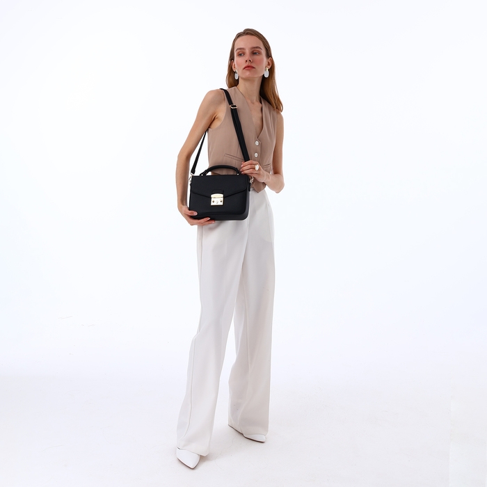 Сумка женская на клапане, TEXTURA, маленький размер, цвет чёрный Сумка женская на клапане, TEXTURA, маленький размер, цвет чёрный