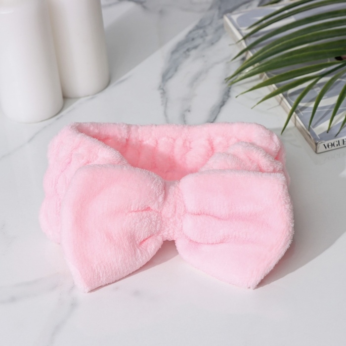 Повязка для умывания из микрофибры Доляна «Бантик», цвет розовый Повязка для умывания из микрофибры Доляна «Бантик», цвет розовый