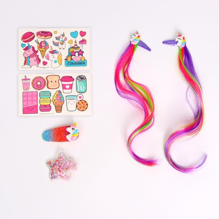 Набор татуировок, с заколками, с цветными прядями, тату — 23 шт. Набор татуировок, с заколками, с цветными прядями, тату — 23 шт.