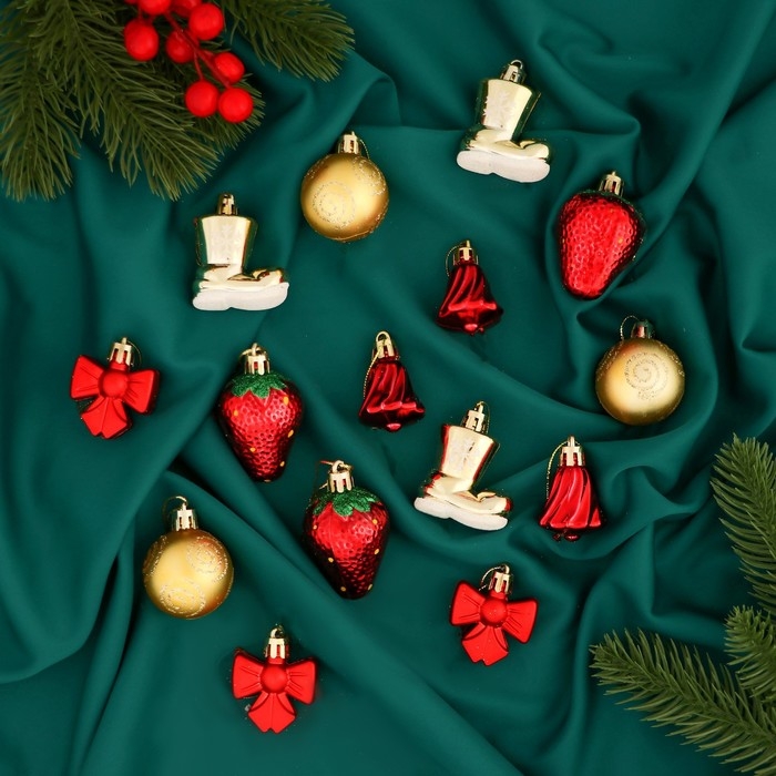 Набор украшений пластик 15 шт Набор украшений пластик 15 шт "Клубничное настроение" красный золото