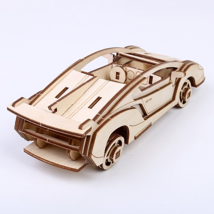 Конструктор из дерева «Спортивная машина», 19,1х8,1х5,8 см, в комплекте краски, кисточка и наждачная бумага Конструктор из дерева «Спортивная машина», 19,1х8,1х5,8 см, в комплекте краски, кисточка и наждачная бумага