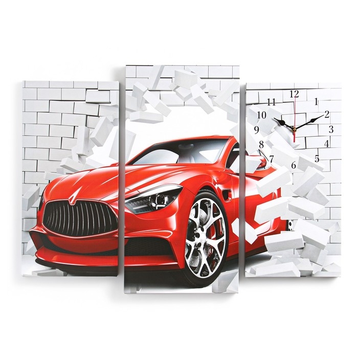 Часы-картина настенные, модульные  Часы-картина настенные, модульные "Автомобиль", бесшумные, 60 х 80 см, триптих