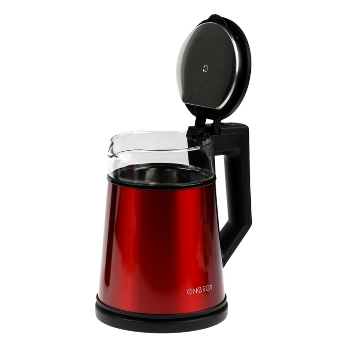 Чайник электрический Energy E-200, металл, колба стекло, 1.2 л, 1350 Вт, красный Чайник электрический Energy E-200, металл, колба стекло, 1.2 л, 1350 Вт, красный