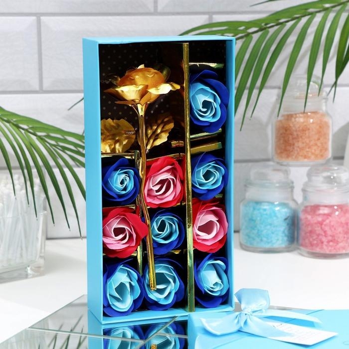 Мыльные розочки цветных оттенков и золотая роза, набор 11 шт Мыльные розочки цветных оттенков и золотая роза, набор 11 шт