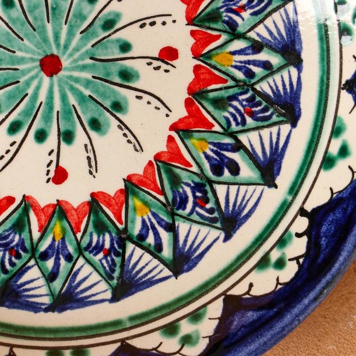 Тарелка Риштанская Керамика Тарелка Риштанская Керамика "Цветы", синяя, плоская, 15 см, микс