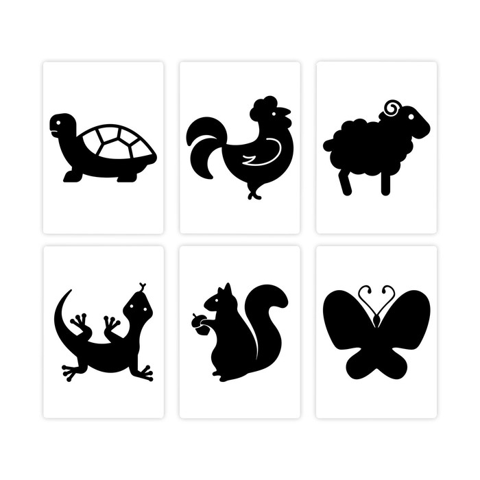 Черно-белые картинки для новорожденных «Животные», 20 карт, 0+ Черно-белые картинки для новорожденных «Животные», 20 карт, 0+