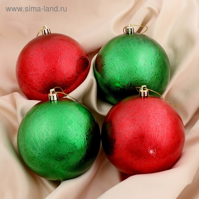 Набор шаров пластик d-10 см, 4 шт Набор шаров пластик d-10 см, 4 шт "Калисса" красный зелёный
