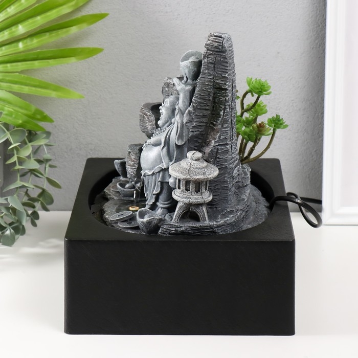 Фонтан настольный от сети, подсветка  Фонтан настольный от сети, подсветка "Хотей со слитком в каменном городе" 29х21х26 см