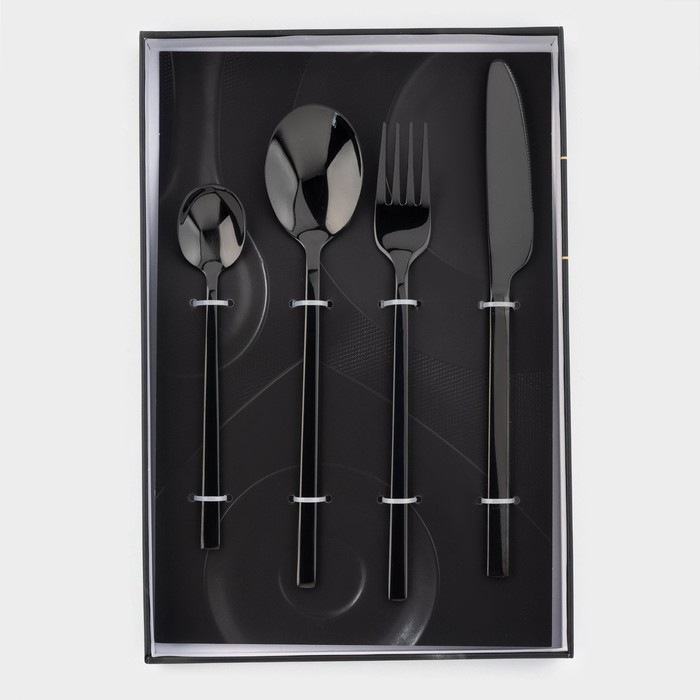 Столовые приборы из нержавеющей стали Magistro «Оску стандарт», 4 предмета, цвет чёрный Столовые приборы из нержавеющей стали Magistro «Оску стандарт», 4 предмета, цвет чёрный