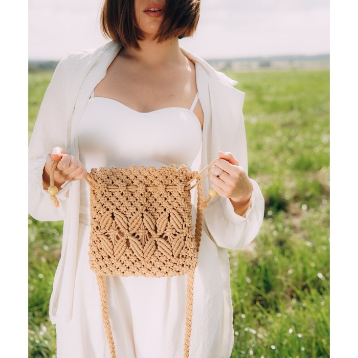 Сумка женская SL Home, ручное плетение, хлопок, длина ручек 55 см, 22×22 см Сумка женская SL Home, ручное плетение, хлопок, длина ручек 55 см, 22×22 см