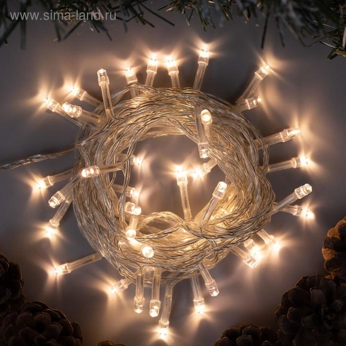Гирлянда «Нить» 5 м, IP20, прозрачная нить, 50 LED, свечение тёплое белое, 8 режимов, 220 В Гирлянда «Нить» 5 м, IP20, прозрачная нить, 50 LED, свечение тёплое белое, 8 режимов, 220 В