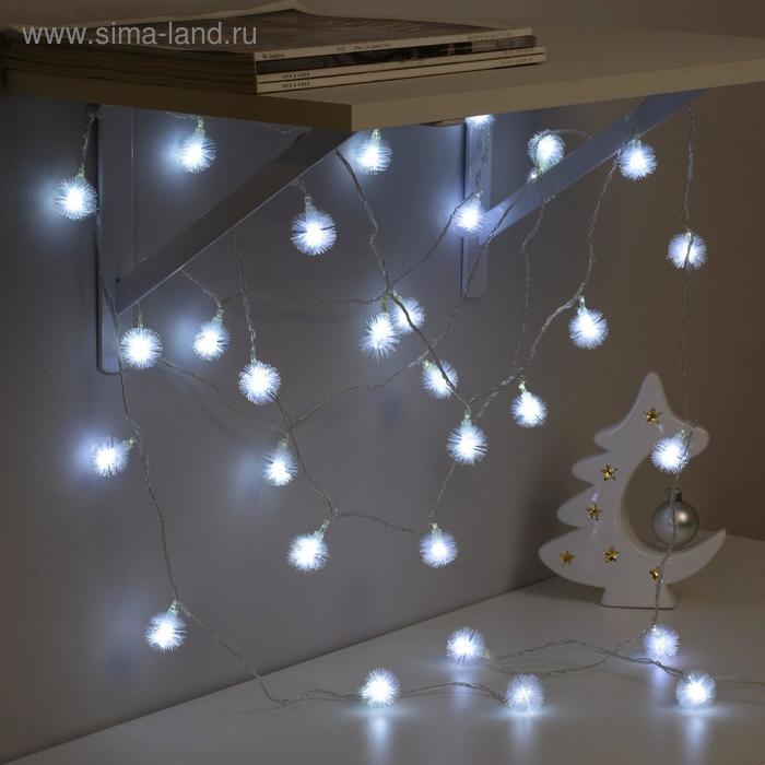 Гирлянда «Нить» 5 м с насадками «Ёжики белые», IP20, прозрачная нить, 30 LED, свечение белое, 8 режимов, 220 В Гирлянда «Нить» 5 м с насадками «Ёжики белые», IP20, прозрачная нить, 30 LED, свечение белое, 8 режимов, 220 В