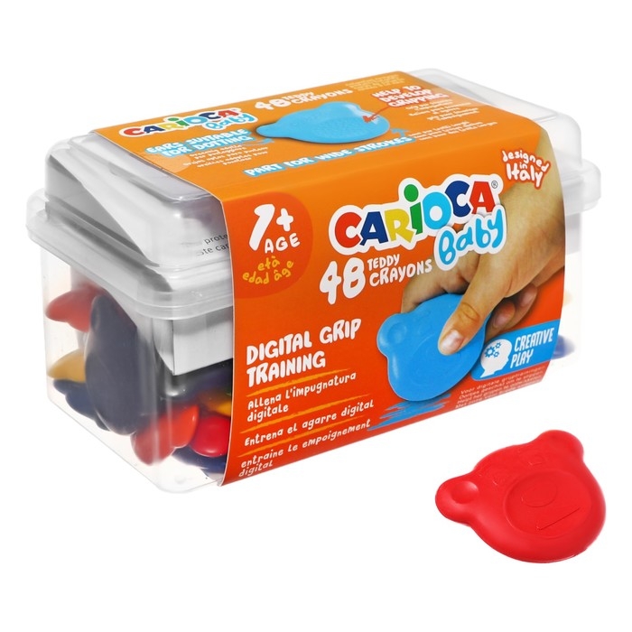 Мелки восковые 6 цветов 48 штук, Carioca Мелки восковые 6 цветов 48 штук, Carioca "Baby", фигурные, гипоаллергенные, для малышей, контейнер