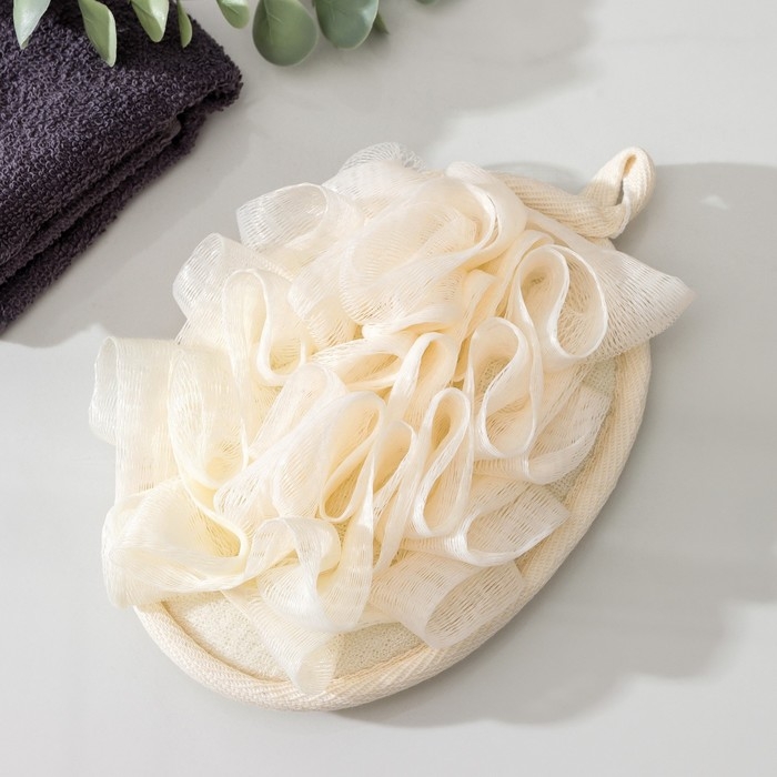 Мочалка для тела массажная со скрабером Доляна «Афродита», 11×16 см, цвет бежевый Мочалка для тела массажная со скрабером Доляна «Афродита», 11×16 см, цвет бежевый