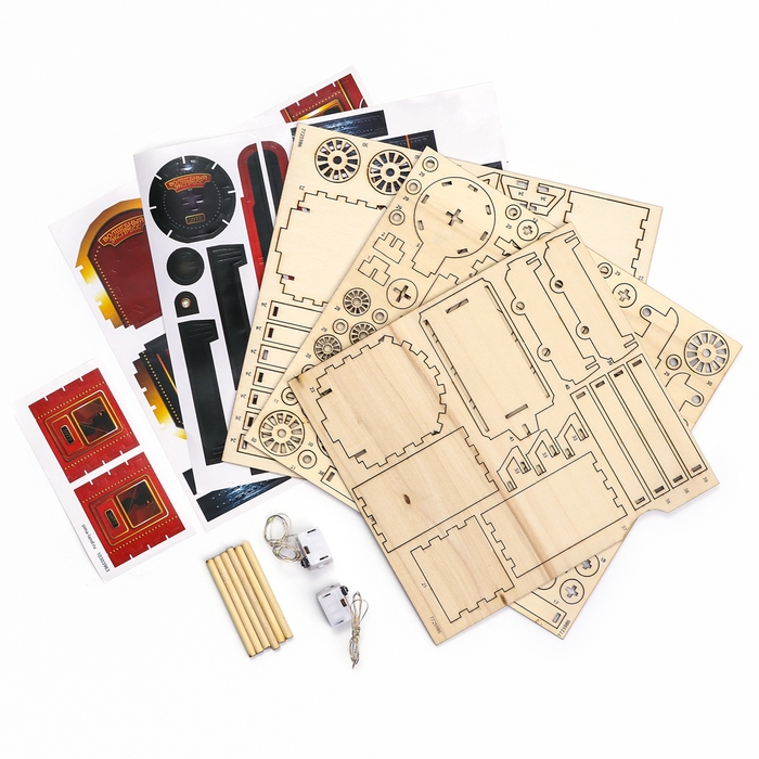 Деревянный конструктор «Новогодний экспресс ГП», 7,5х30х10 см, 108 деталей, с батарейками, 6+ Деревянный конструктор «Новогодний экспресс ГП», 7,5х30х10 см, 108 деталей, с батарейками, 6+