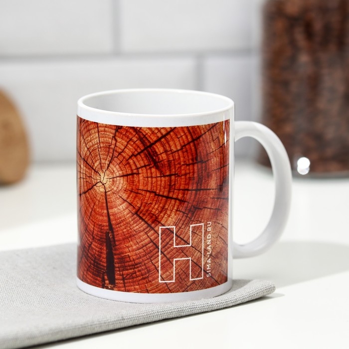 Кружка сублимация "Никита" дерево в разрезе, 320 мл, с нанесением