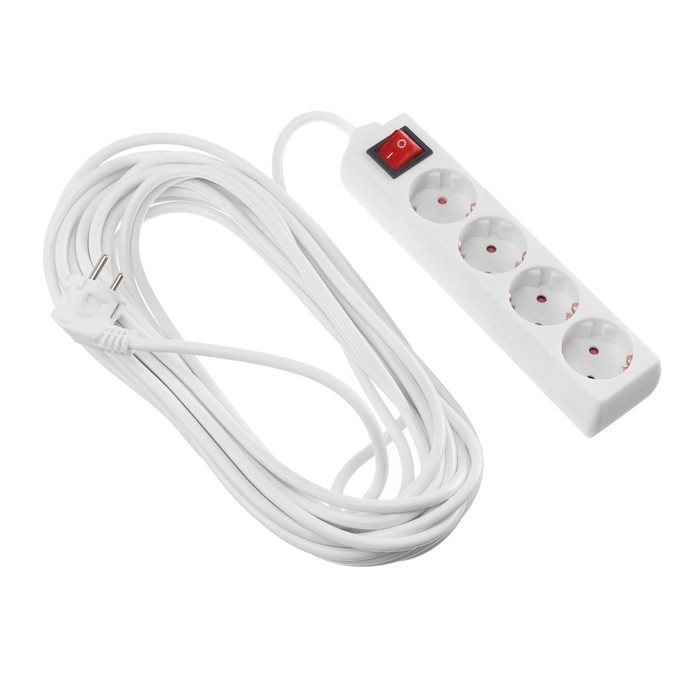 Удлинитель Luazon Lighting, 4 розетки, 10 м, 6 А, 1300 Вт, 3х0.75 мм2, с з/к, с выкл., Б Удлинитель Luazon Lighting, 4 розетки, 10 м, 6 А, 1300 Вт, 3х0.75 мм2, с з/к, с выкл., Б