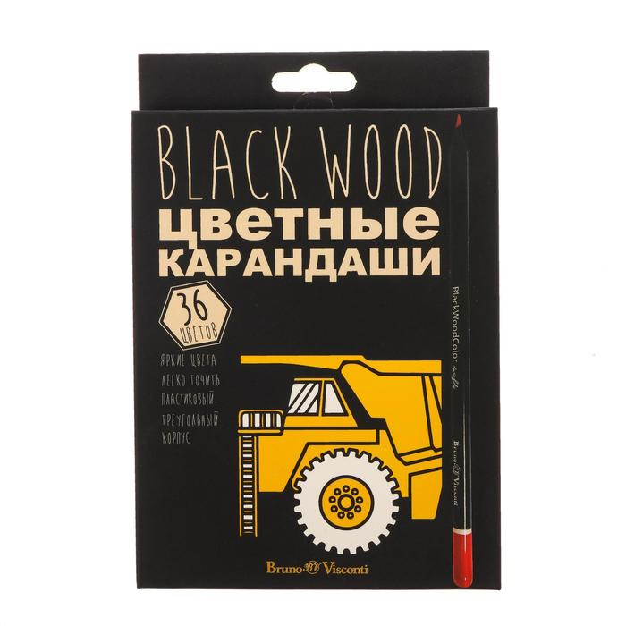 Карандаши цветные 36 цветов BlackWoodColor, пластиковые, трёхгранные, МИКС Карандаши цветные 36 цветов BlackWoodColor, пластиковые, трёхгранные, МИКС