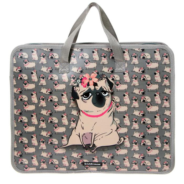 Папка с ручками А4, 335 х 265 х 60 мм, ErichKrause Папка с ручками А4, 335 х 265 х 60 мм, ErichKrause "Chilling Dog", 600 мкм, молния сверху, с принтом