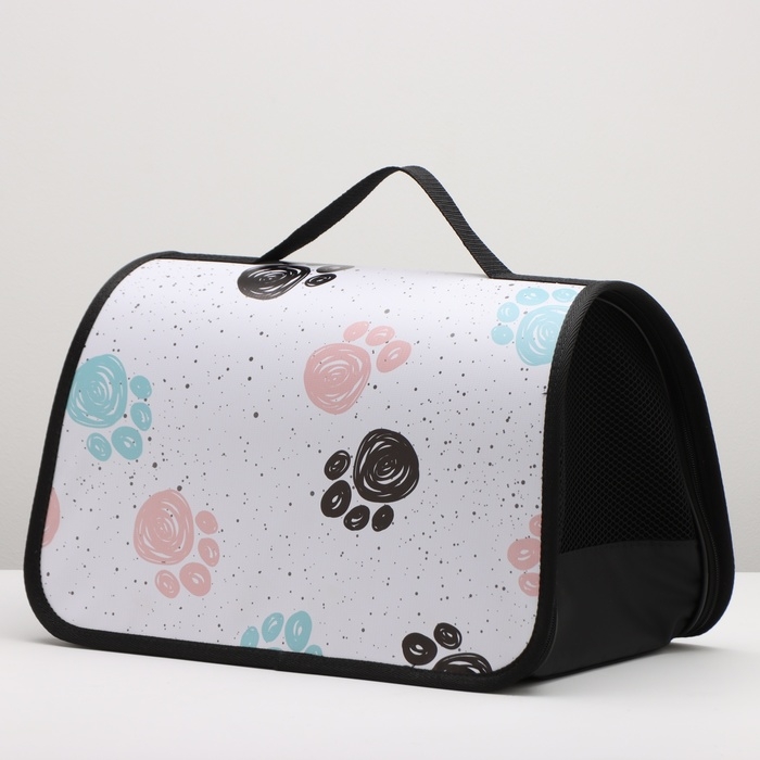 Сумка - переноска для животных каркасная, 40 х 25 х 25 см, белая с лапками Сумка - переноска для животных каркасная, 40 х 25 х 25 см, белая с лапками