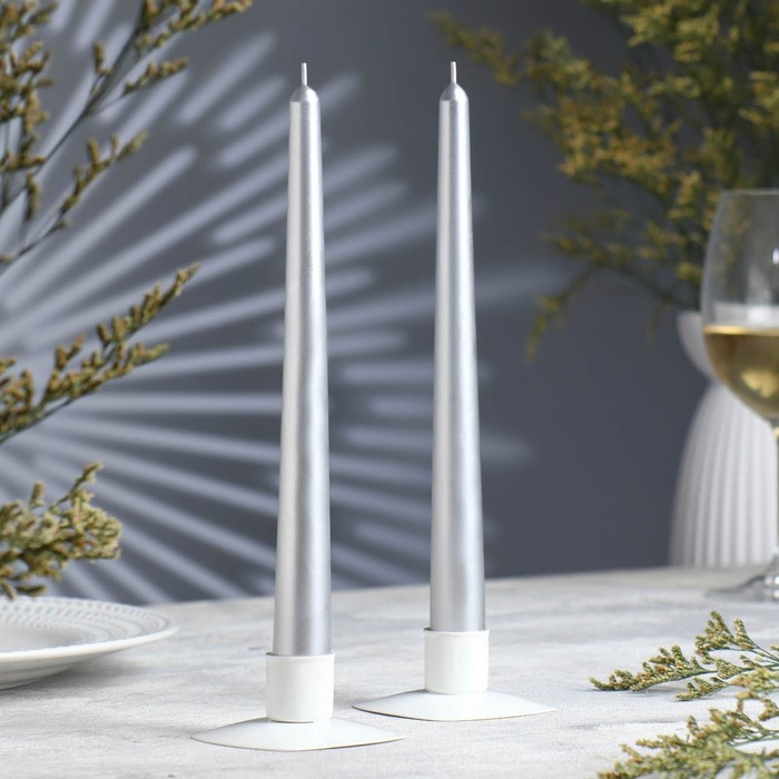 Набор свечей античных, 2,3х 24,5 см, 5 ч, 55 г, 2 штуки, серебряный Набор свечей античных, 2,3х 24,5 см, 5 ч, 55 г, 2 штуки, серебряный