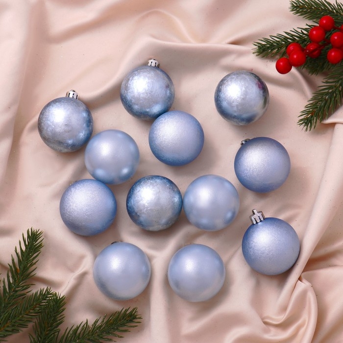 Набор шаров пластик d-5 см, 12 шт Набор шаров пластик d-5 см, 12 шт "Классика ассорти" голубой