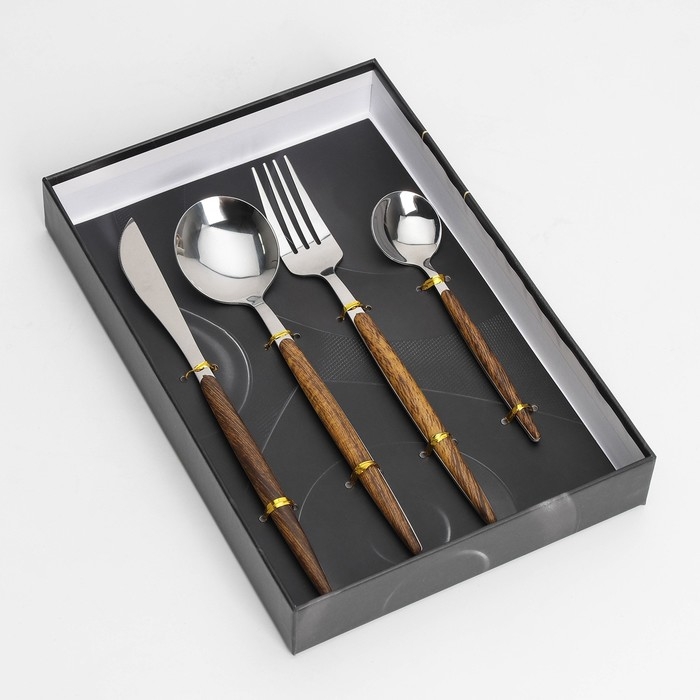 Столовые приборы из нержавеющей стали Magistro «Древо», 4 предмета, цвет металла серебряный Столовые приборы из нержавеющей стали Magistro «Древо», 4 предмета, цвет металла серебряный