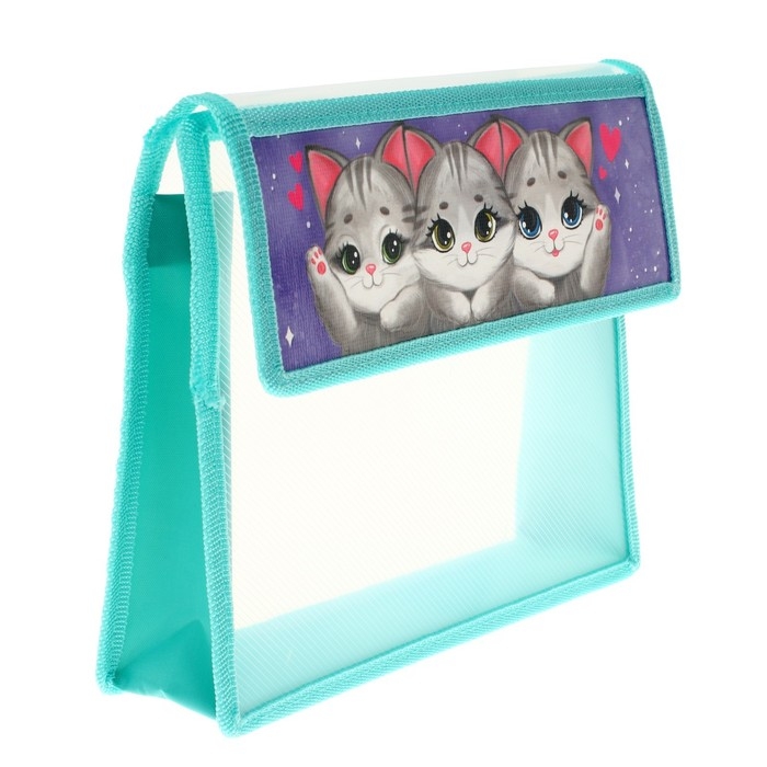Папка для тетрадей А5 (230 х 190 х 50 мм), с клапаном на липучке, пластик/текстиль, Calligrata, Папка для тетрадей А5 (230 х 190 х 50 мм), с клапаном на липучке, пластик/текстиль, Calligrata, "Котики"