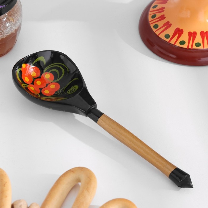 Ложка деревянная «Чернушка», полубаская, хохлома Ложка деревянная «Чернушка», полубаская, хохлома